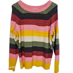 Torrid Sweater Knit Sweater Women 00 Rainbow Striped Sweater Pullover Sweater